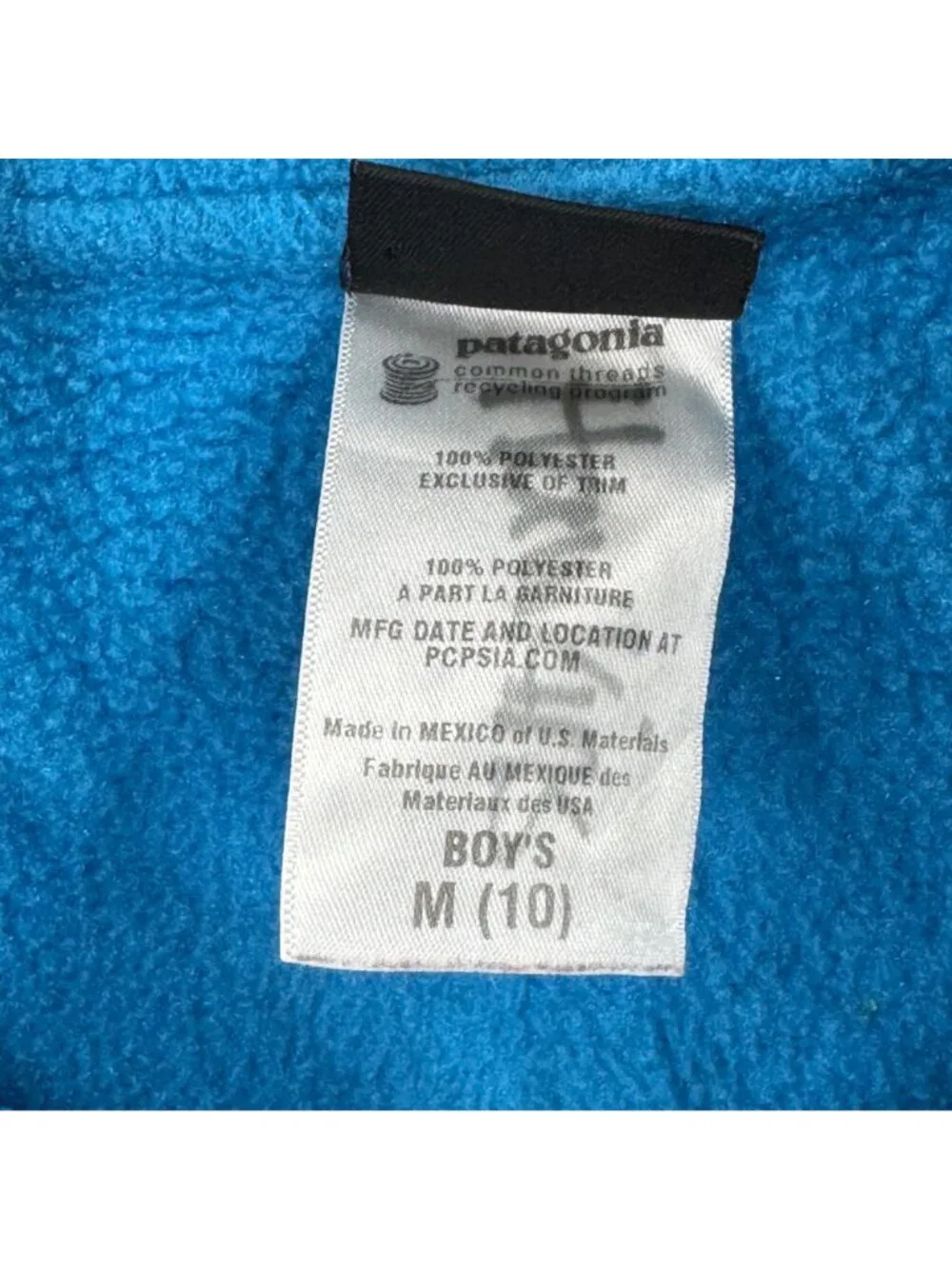 Patagonia Synchilla Boys Medium Blue Fleece Pullover Red Trim 1/4 Zip